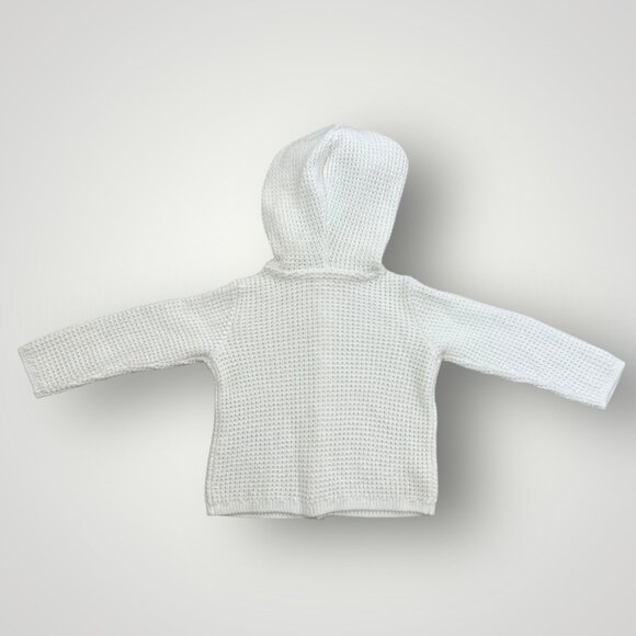 NWOT Carter’s 12 mo Baby Girl Ivory Waffle Knit Cardigan Hooded w/ Ears - Picture 3 of 4